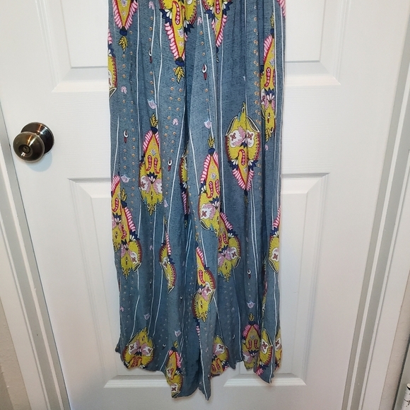 Jaase Wide Leg Bohemian Blue Short Sleeve Jumpsuit S - Picture 7 of 10